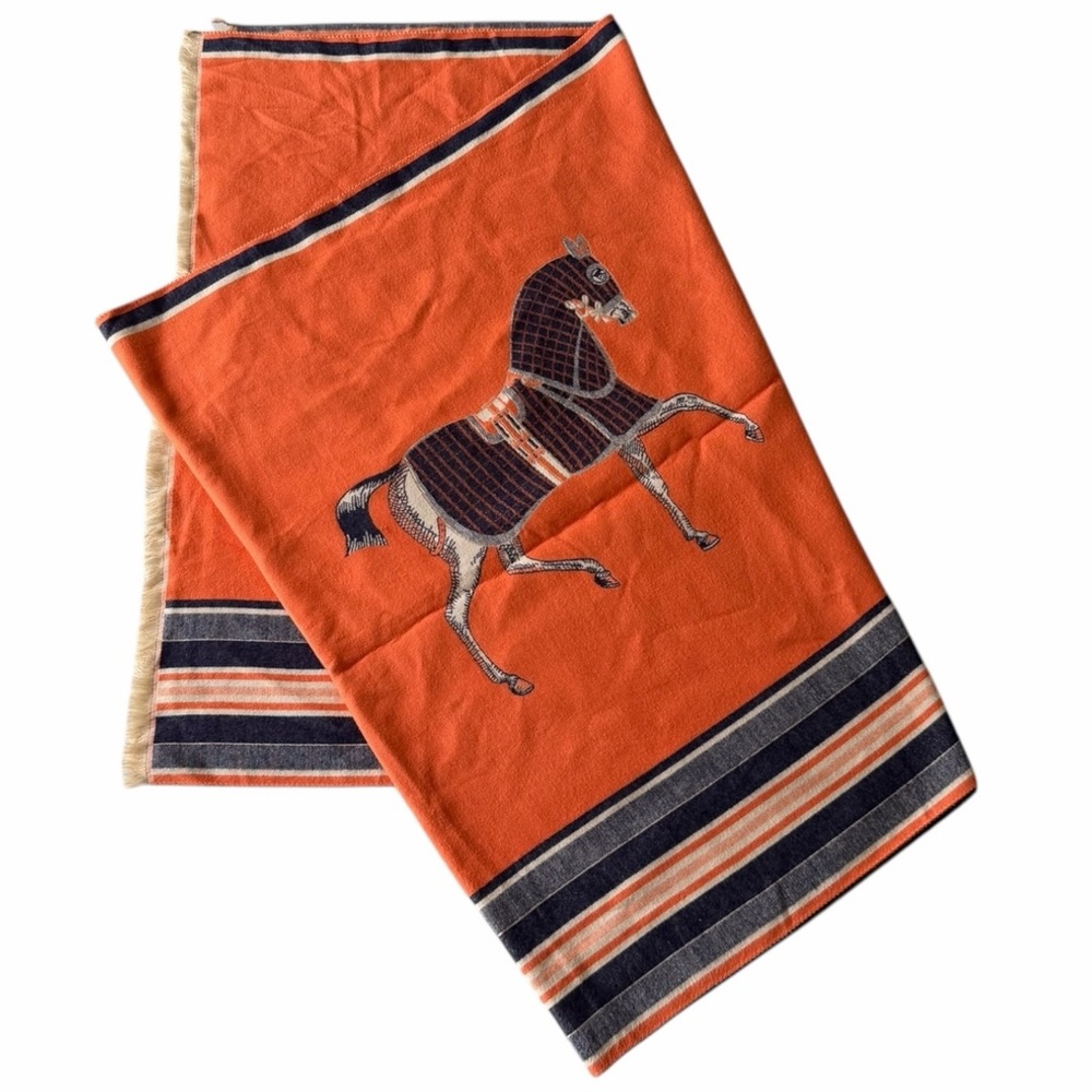 Cashmere Equestrian Horse Print Scarf Shawl